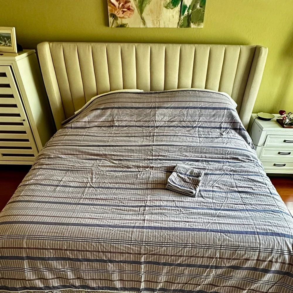 Lacoste King Duvet Pair King Pillow Shams. Purple/Blue and White stripes. Clean